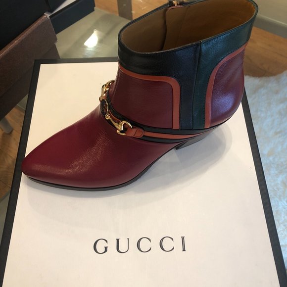 Gucci Ankle Boots in Burgundy with Hunter Green Trim NEW IN BOX WITH SHOE BAG - Picture 4 of 6